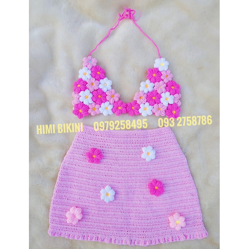 SET LEN HOA CHÂN VÁY LƯỚI PHỐI MÀU SIÊU ĐẸP HANDMADE , crochet