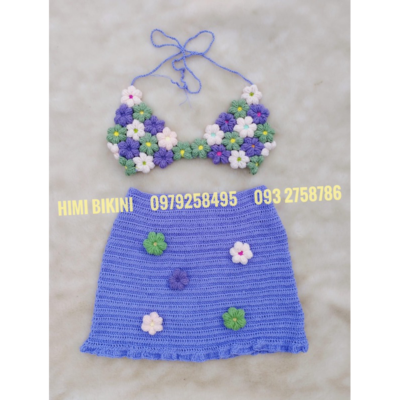 SET LEN HOA CHÂN VÁY LƯỚI PHỐI MÀU SIÊU ĐẸP HANDMADE , crochet