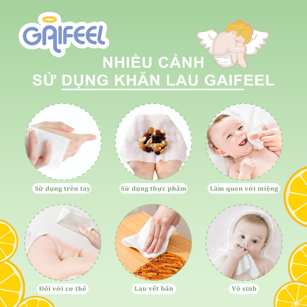 Khăn ướt GAIFEEL lau trẻ em không mùi 100 miếng*5 gói