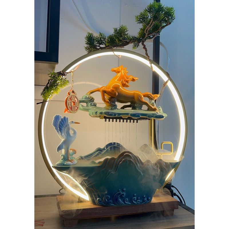 Đài Thưởng Trầm Thác Nước Hươu Tài Lộc Tặng Tân Gia, Khai Trương, Tân Gia