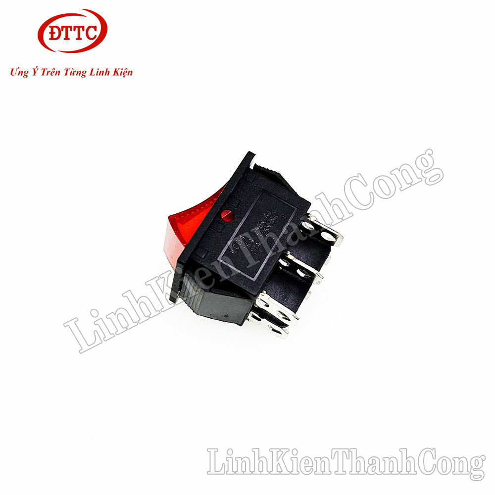Công Tắc KCD4 6 Chân 16A 250V Màu Đỏ Có Đèn 31x25mm