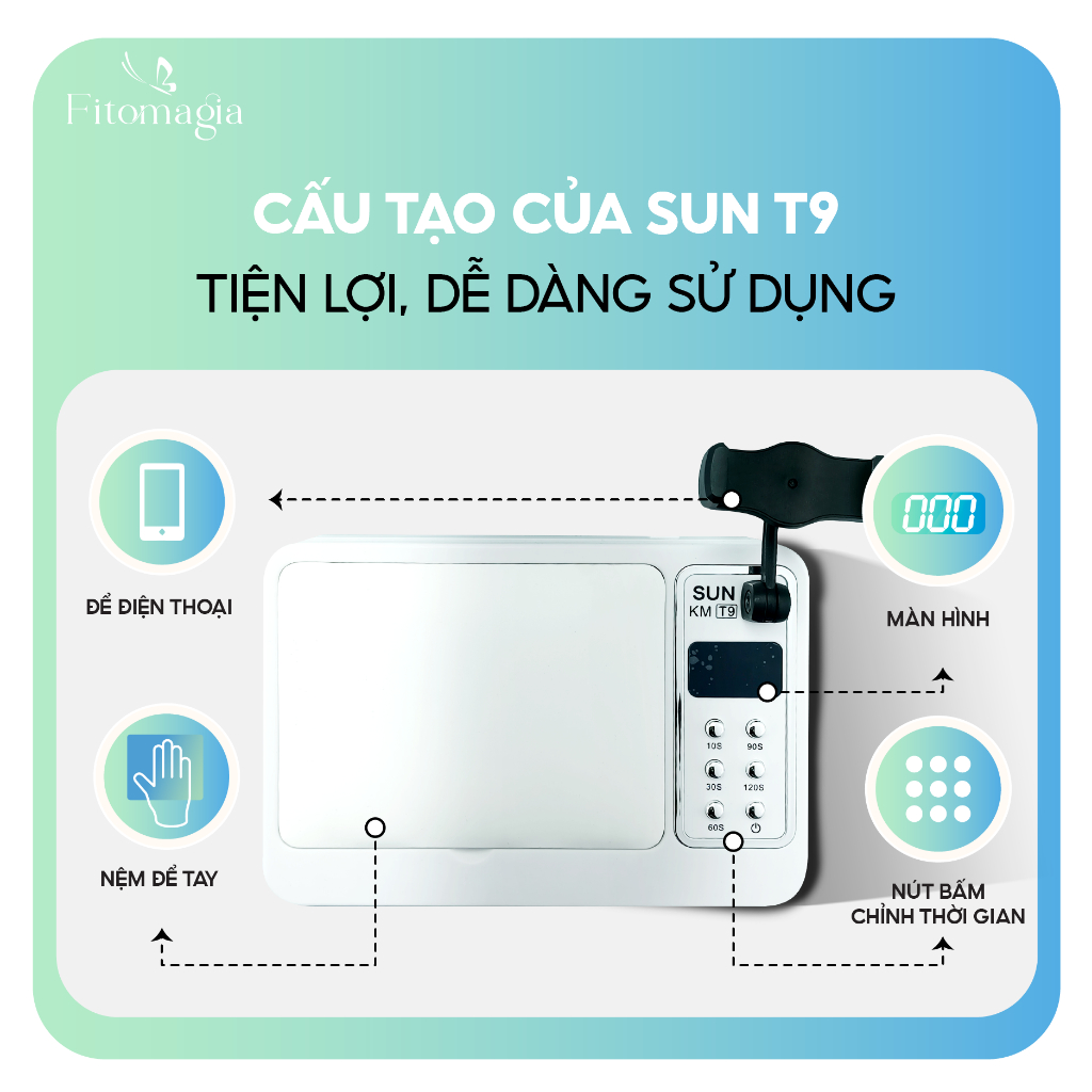 Fitomagia Máy Hơ Gel SUN KM T9 Hàng Chính Hãng, Máy Hơ Móng 96W Bảo Hành 6 Tháng