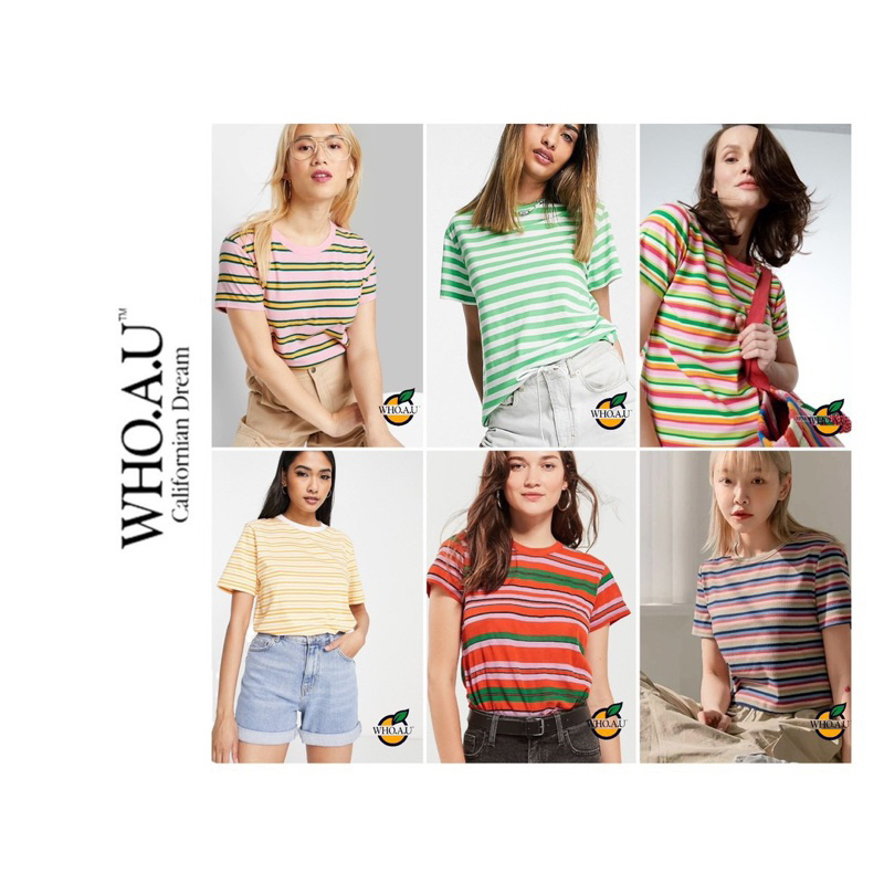 Áo Thun Sọc Nữ Cổ Tròn Tay Ngắn Whoau