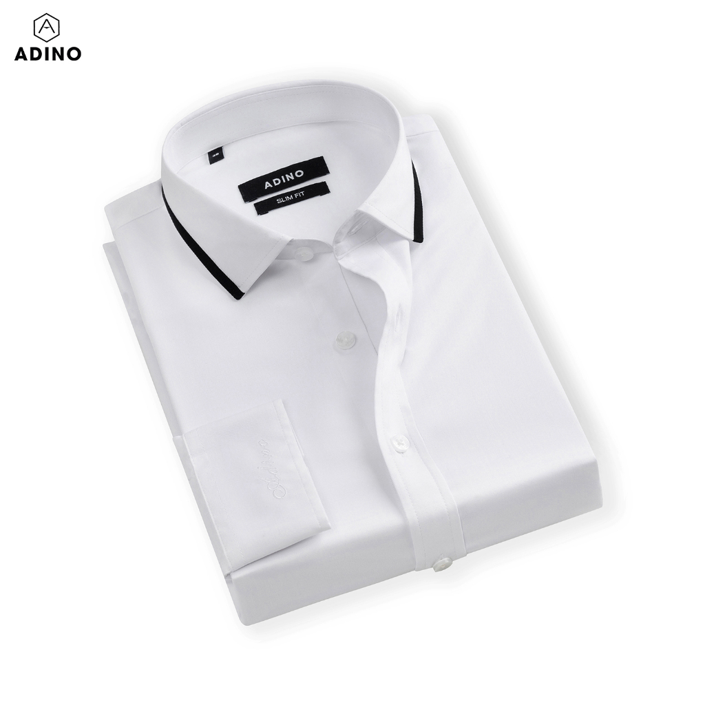 Áo sơ mi trắng nam phối viền ADINO vải Modal sợi sồi mềm mịn dáng slimfit công sở trẻ trung S268