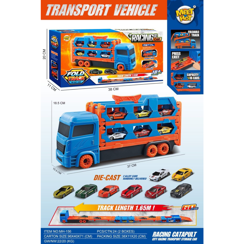 Ô tô đồ chơi xe tải 3 tầng kèm 6 xe đua nhỏ mô hình đường đua xe dài 1.65m, Xe Container đồ chơi cho bé.