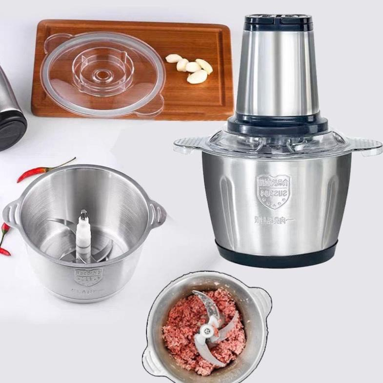 Máy xay thịt cá, máy xay sinh tố đa năng, cối inox304, 4 lưỡi dao sắc bén