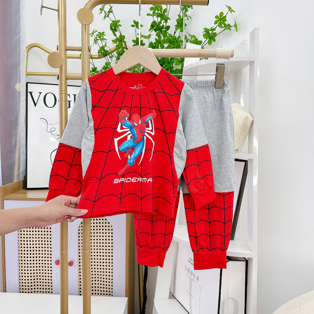Bộ siêu nhân dài tay bé trai, Bộ Spiderman dài tay size 10-22kg