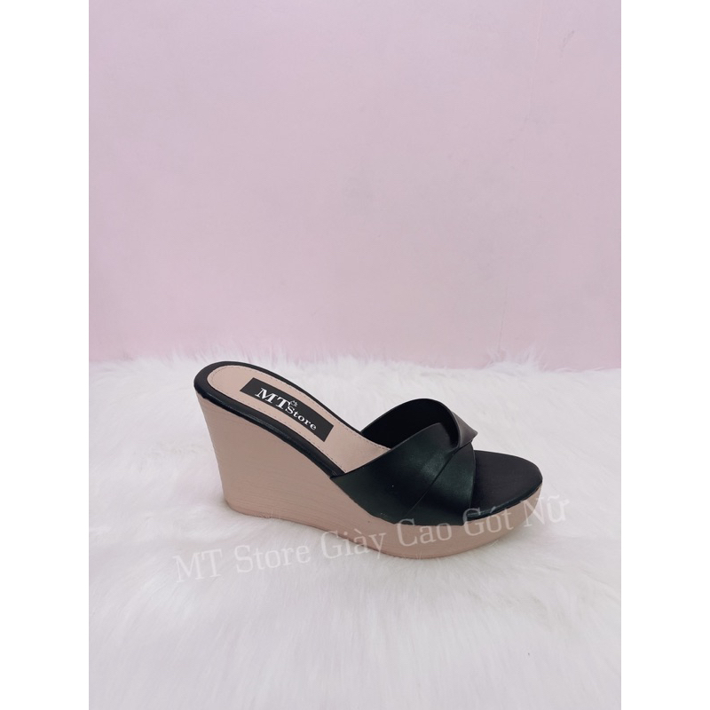 Dép nữ đế xuồng 9cm quai bản xếp siêu nhẹ