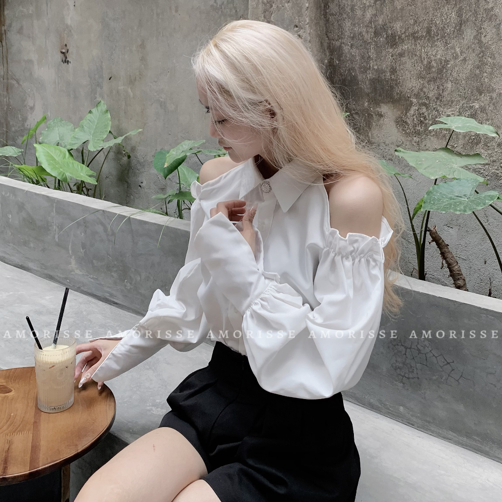 /ảnh thật/ Áo sơ mi tay bèo hở vai tiểu thư