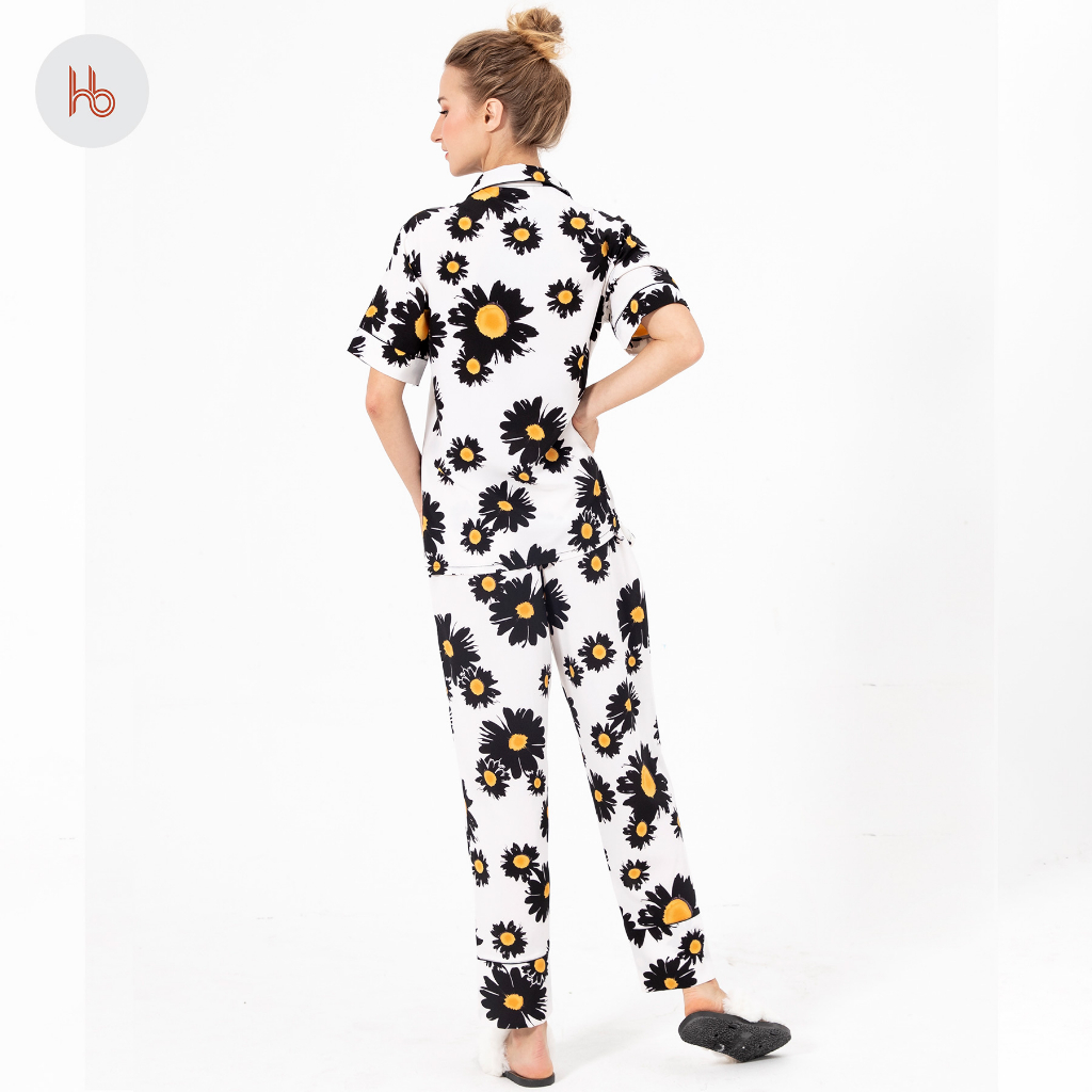 Set đồ bộ dài tay ngắn mặc nhà cổ pijama Hibi HB106 - Quần có túi