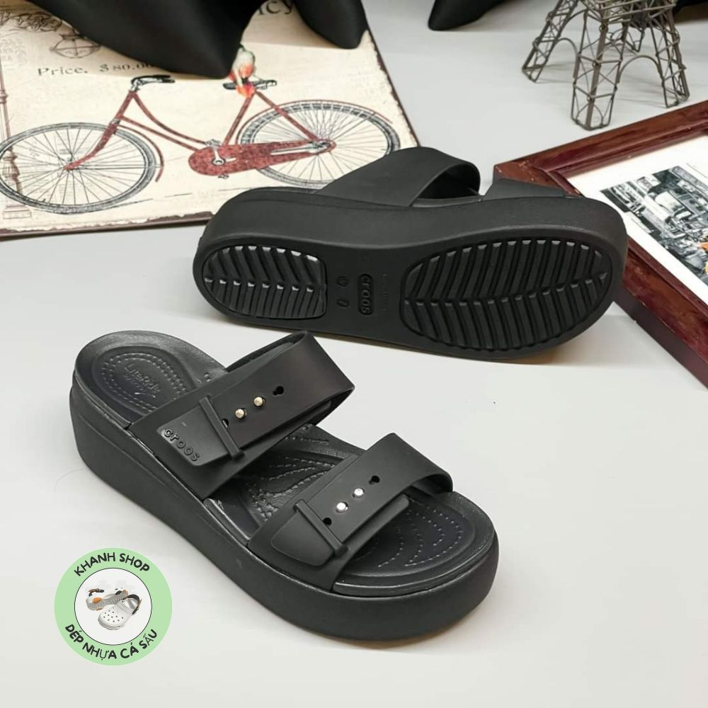 DÉP ĐẾ XUỒNG CROSS BLOOKLYN MID WEDGE VERSION 2 NEW Màu đen Tuyền CHO NỮ êm, nhẹ , thoáng