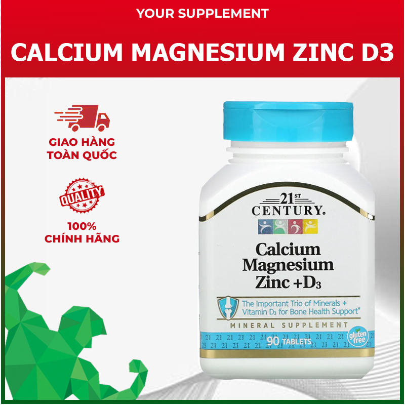 Viên Bổ sung Magnesium & Calcium, Zinc & D3 21st Century - 90 viên
