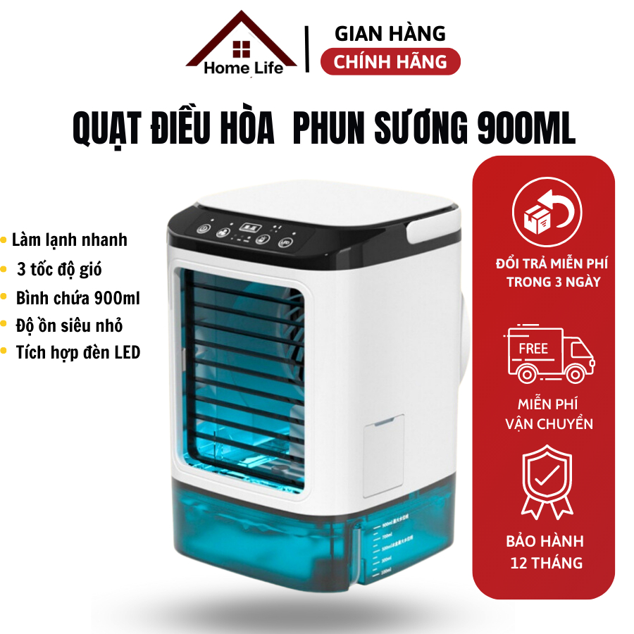 Quạt điều hòa hơi nước mini  máy lạnh mini để bàn 3 tốc độ gió thổi phun sương kép tiết kiệm điện QDH01