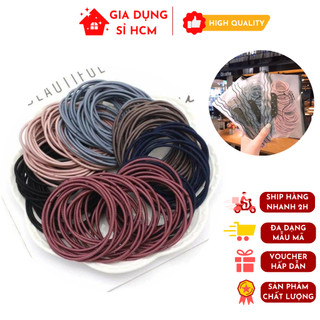 Set 100 dây cột tóc trơn nhiều màu kèm túi zip dùng lâu siêu tiết kiệm