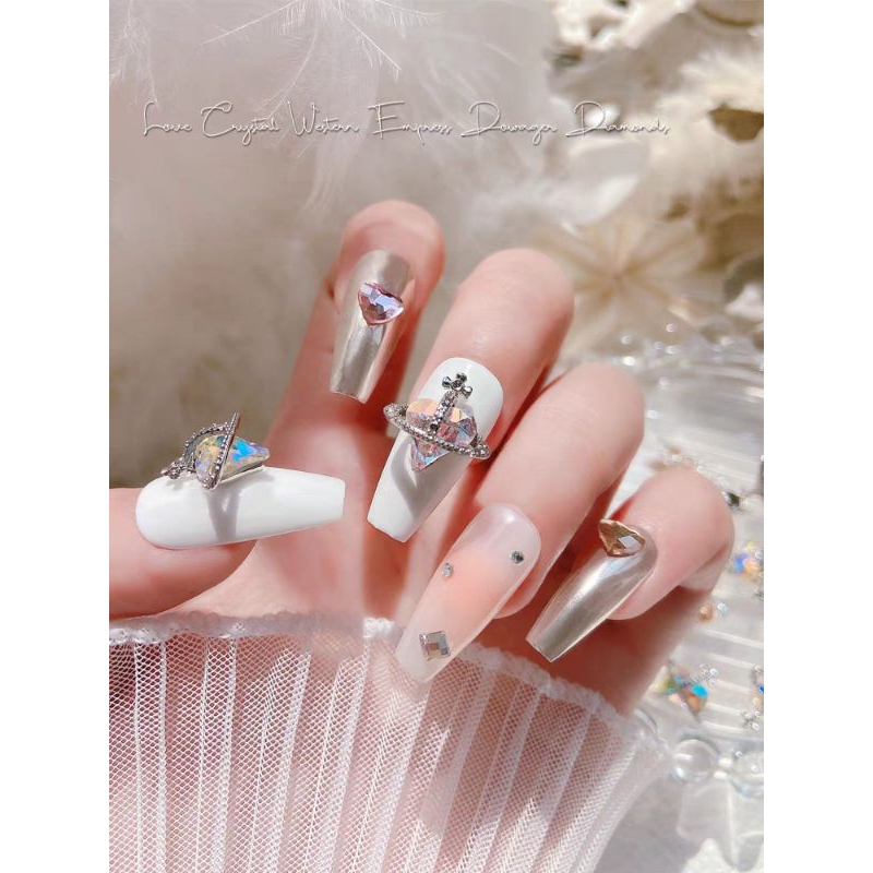 Charm tim đá khối to nail ,charm tim hành tinh uro nail mới
