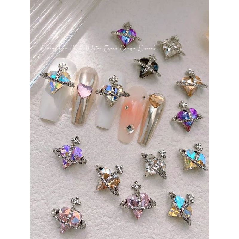 Charm tim đá khối to nail ,charm tim hành tinh uro nail mới