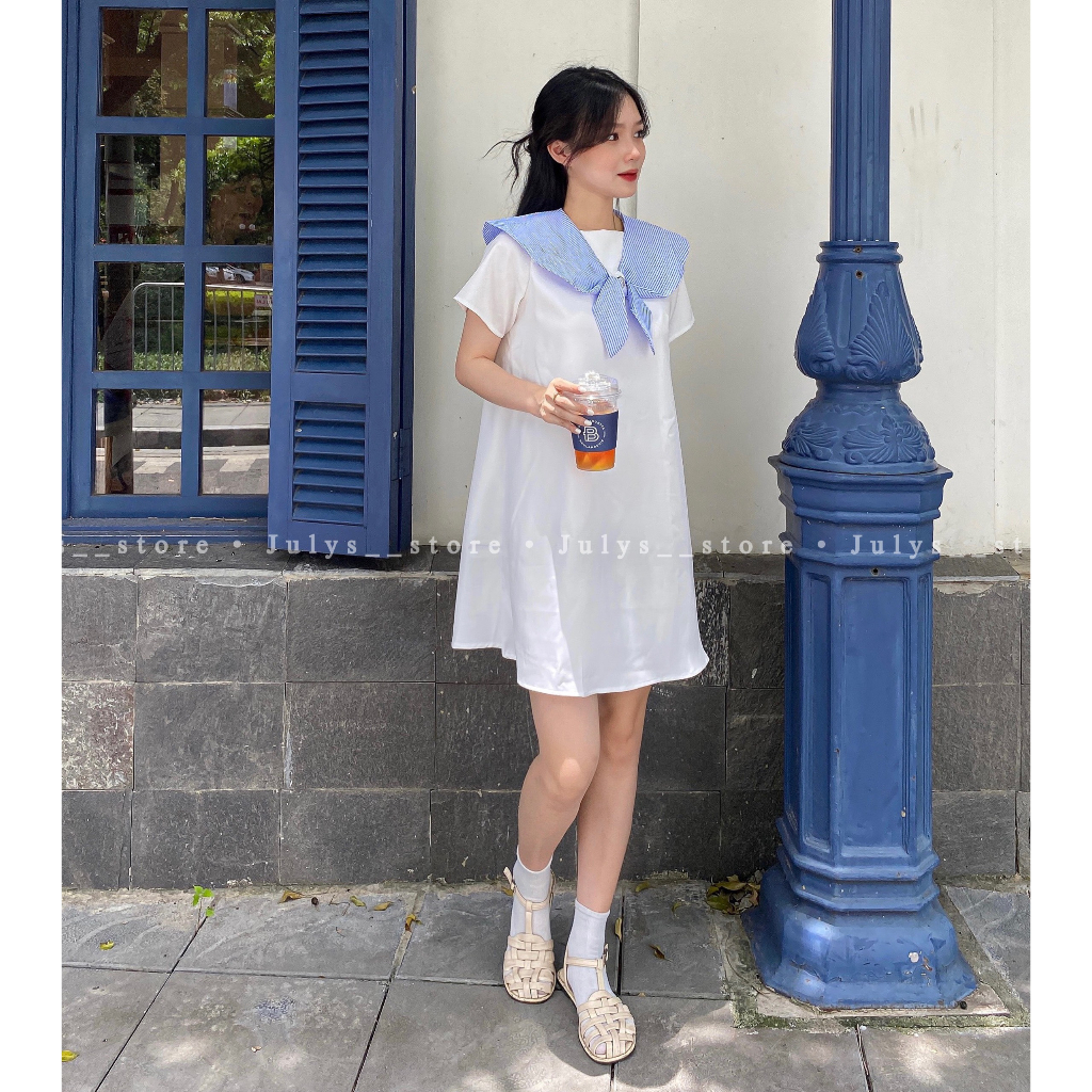 Váy suông thuỷ thủ nơ kẻ (ảnh thật & video)