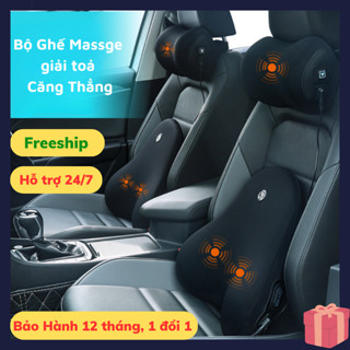 Combo Bộ Tựa Lưng Và Gối Đầu Ô Tô Tích Hợp Massage 6 Chế Độ,Gối Cao Su Non, Giảm Đau Mỏi Cổ Vai Gáy Cột Sống - NaduCar