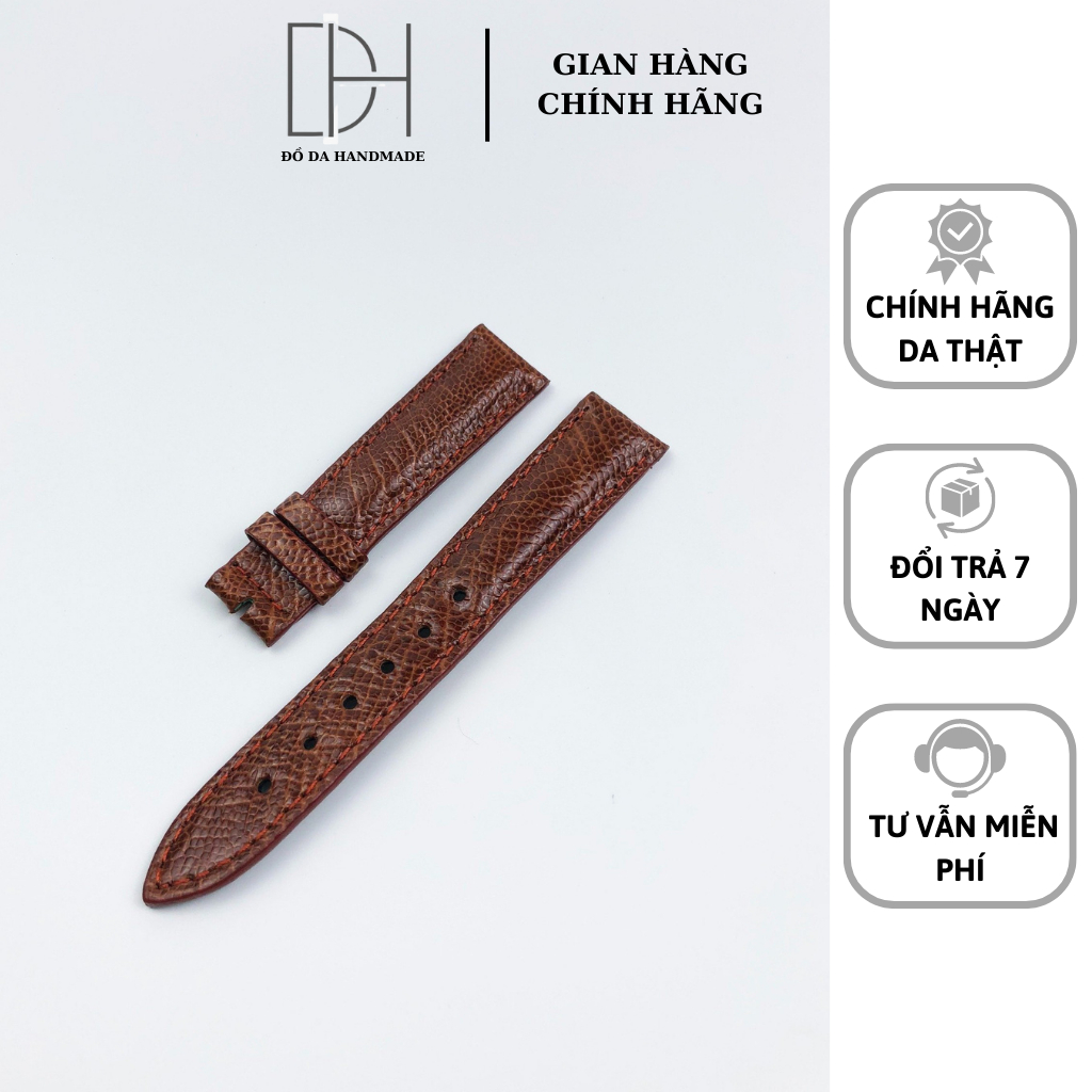 Dây Đồng Hồ Nam Nữ Da Đà Điểu Handmade Màu Nâu Đỏ Size 18 20 22 Thiết Kế Thời Trang - Đồ Da Handmade