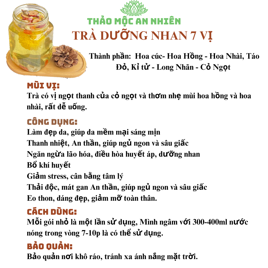 Trà dưỡng nhan 7 vị thảo mộc đẹp da, an thần dễ ngủ,thanh lọc mát gan,thanh nhiệt