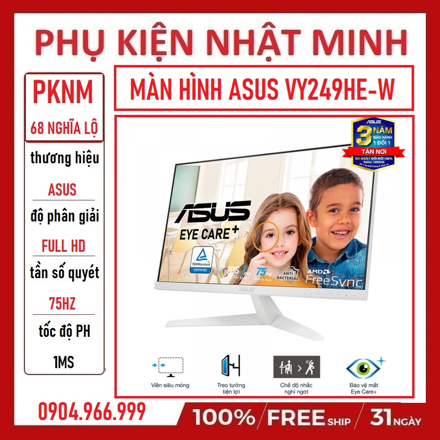 Màn hình PC Asus VY249HE-W (23.8 inch/FHD/IPS/75Hz/1ms) thiết kế chân V siêu đẹp trắng sáng, hàng chính hãng BH 3 năm | BigBuy360 - bigbuy360.vn