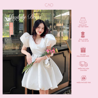 Đầm dự tiệc dạ hội maylyly dress  thiết kế bồng cổ thang thang caocaobycaochen 2 màu đen trắng có bigsize