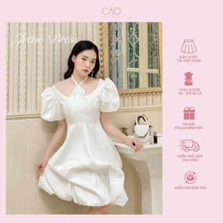 Váy Dự Tiệc Jrene Dress Vải Tafta Thiết Kế Cổ Yếm Buộc Tay Bồng Nhún CaoCaobycaochen 3 màu Đen Trắng Hồng Có BigSize