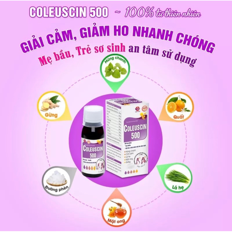 SIRO HO CẢM COLEUSCIN. GIẢI CẢM, GIẢM HO, TIÊU ĐỜM. AN TOÀN CHO TRẺ SƠ SINH, PHỤ NỮ CÓ THAI.