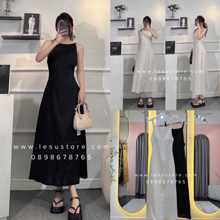 ẢNH TỰ CHỤP Đầm maxi yếm 2 dây linen