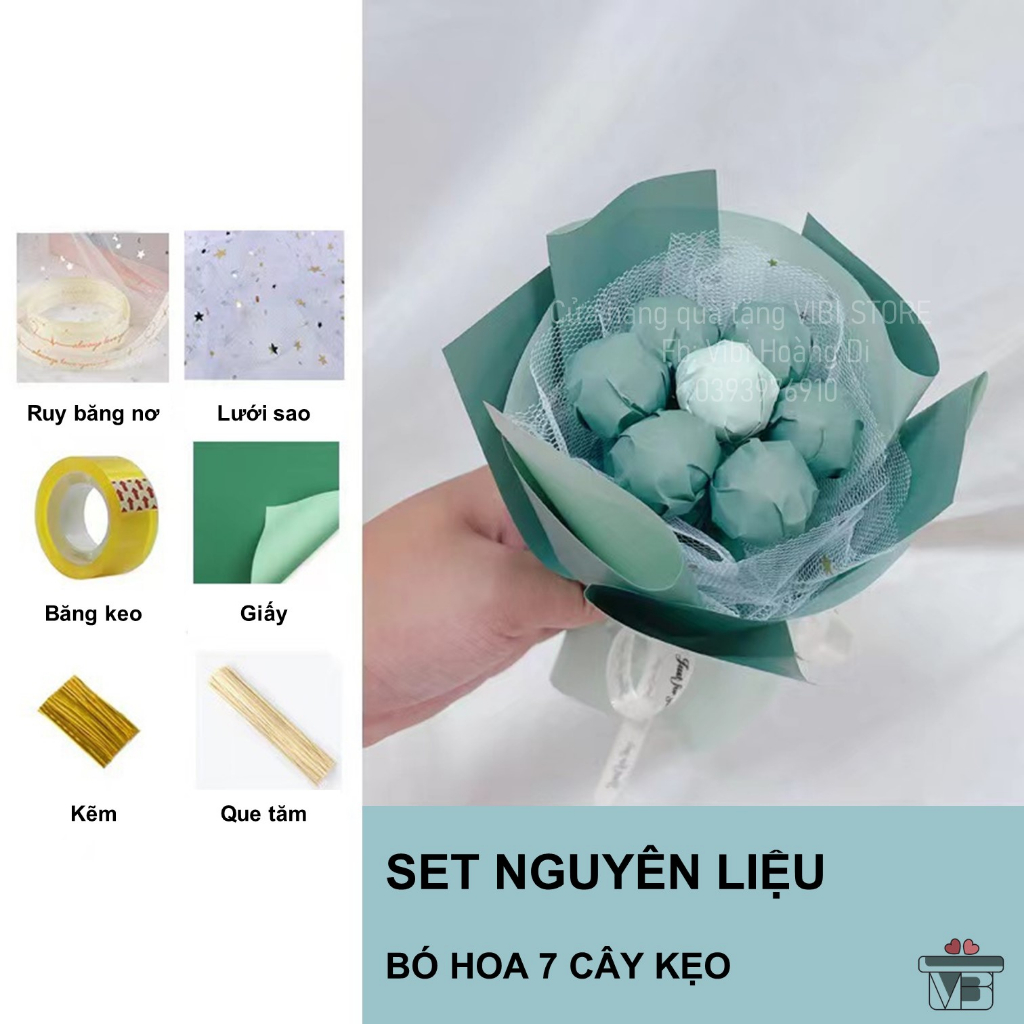 Set nguyên liệu bó hoa 7 cây kẹo nhỏ dễ thương