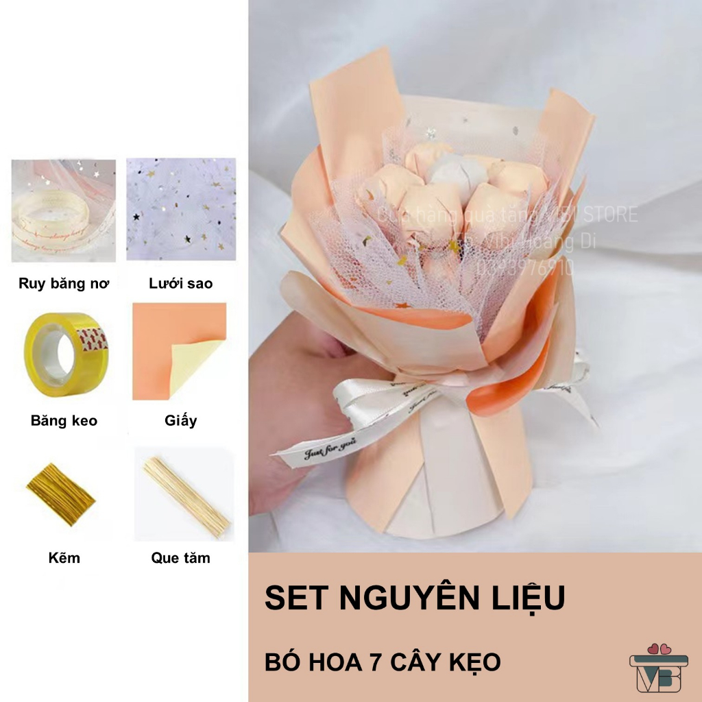 Set nguyên liệu bó hoa 7 cây kẹo nhỏ dễ thương