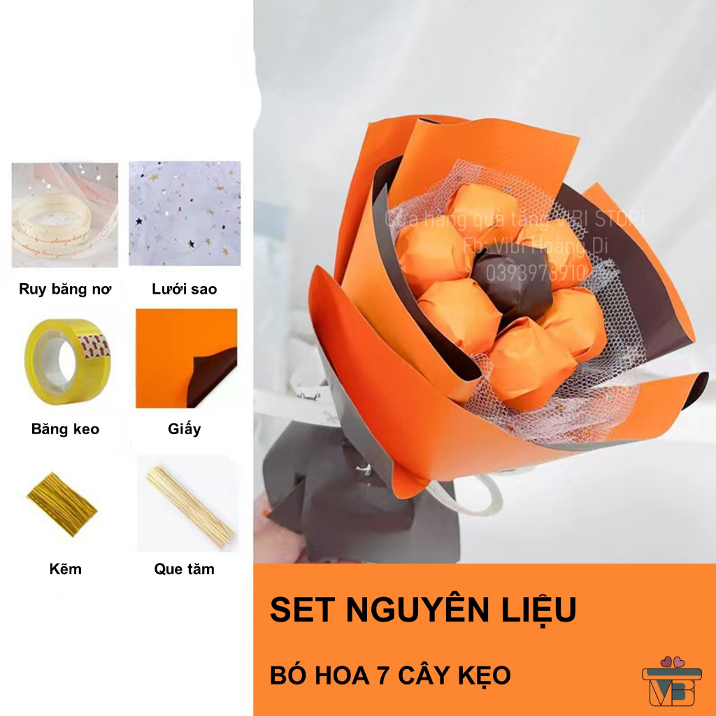 Set nguyên liệu bó hoa 7 cây kẹo nhỏ dễ thương