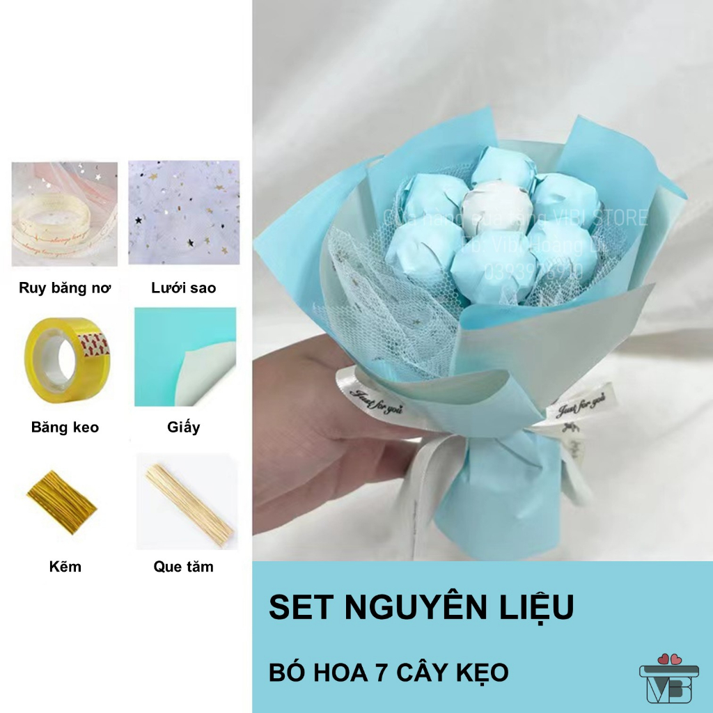 Set nguyên liệu bó hoa 7 cây kẹo nhỏ dễ thương