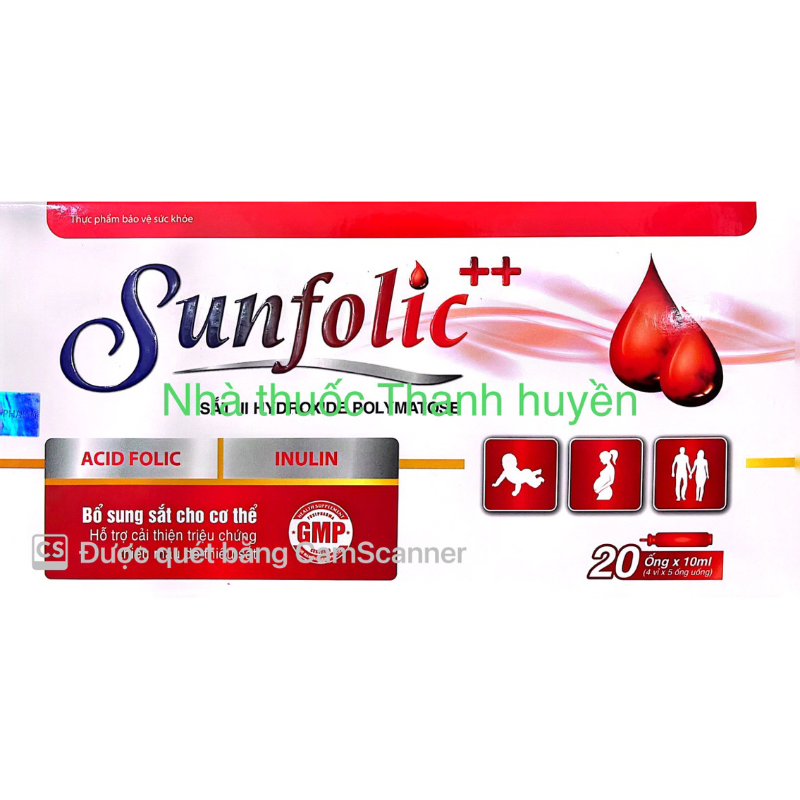 Sắt nước Sunfolic++, hỗ trợ cải thiện triệu chứng thiếu máu do thiếu sắt (Hộp 4 vỉ x 5 ống) #CHÍNH HÃNG