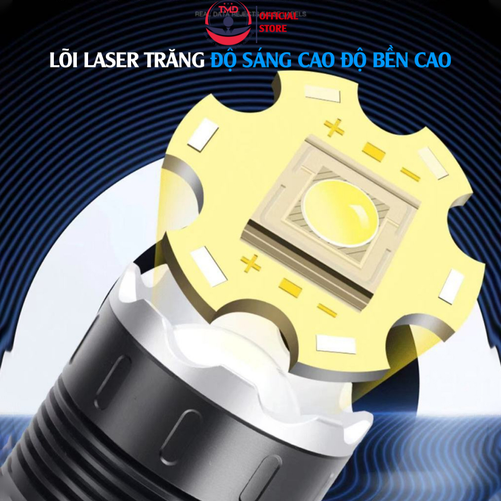 Đèn pin Laser siêu sáng TMD GROUP - Chip led cao cấp tăng tuổi thọ, pin kép dùng 6-12h, sạc nhanh Type-C