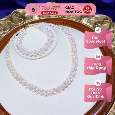 Bộ Trang Sức Ngọc Trai Nhỏ 6ly Đan Trắng 2 Món Sang Trọng Cho Các Nàng NTTT42 - Ngọc Trai Trường Thịnh
