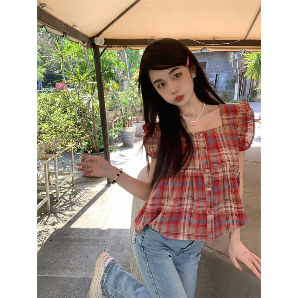 Áo sơ mi caro_Áo babydoll tay bèo cánh tiên phong cách nhẹ nhàng AO88