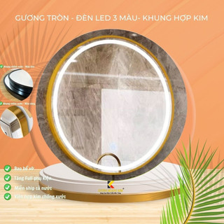 Gương tròn treo tường, Gương viền nhôm cao cấp chống nước có đèn led lắp nhà tắm bàn trang điểm đường kính 40cm