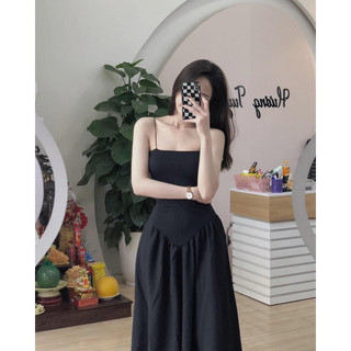 Đầm xòe hai dây dáng dài trơn basic p80