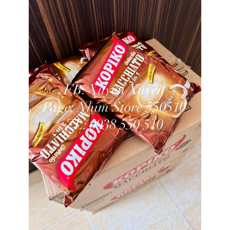 Cafe kopiko macchiato 3 in 1 Thái Lan. Túi 20 gói x 24g. Date 9-10/2024.
