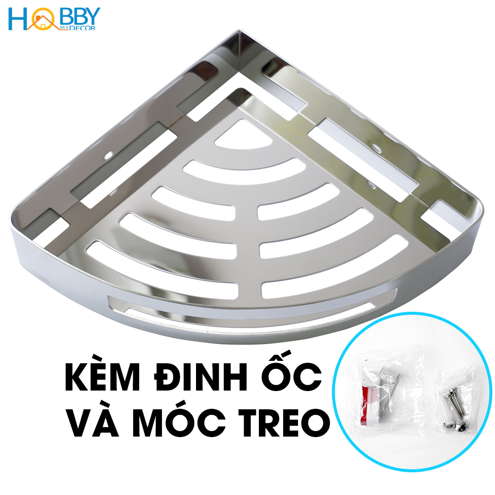 Kệ góc nhà tắm inox 304 khoan tường loại dày cao cấp Hobby Home Decor KG2 kèm đinh ốc và móc treo