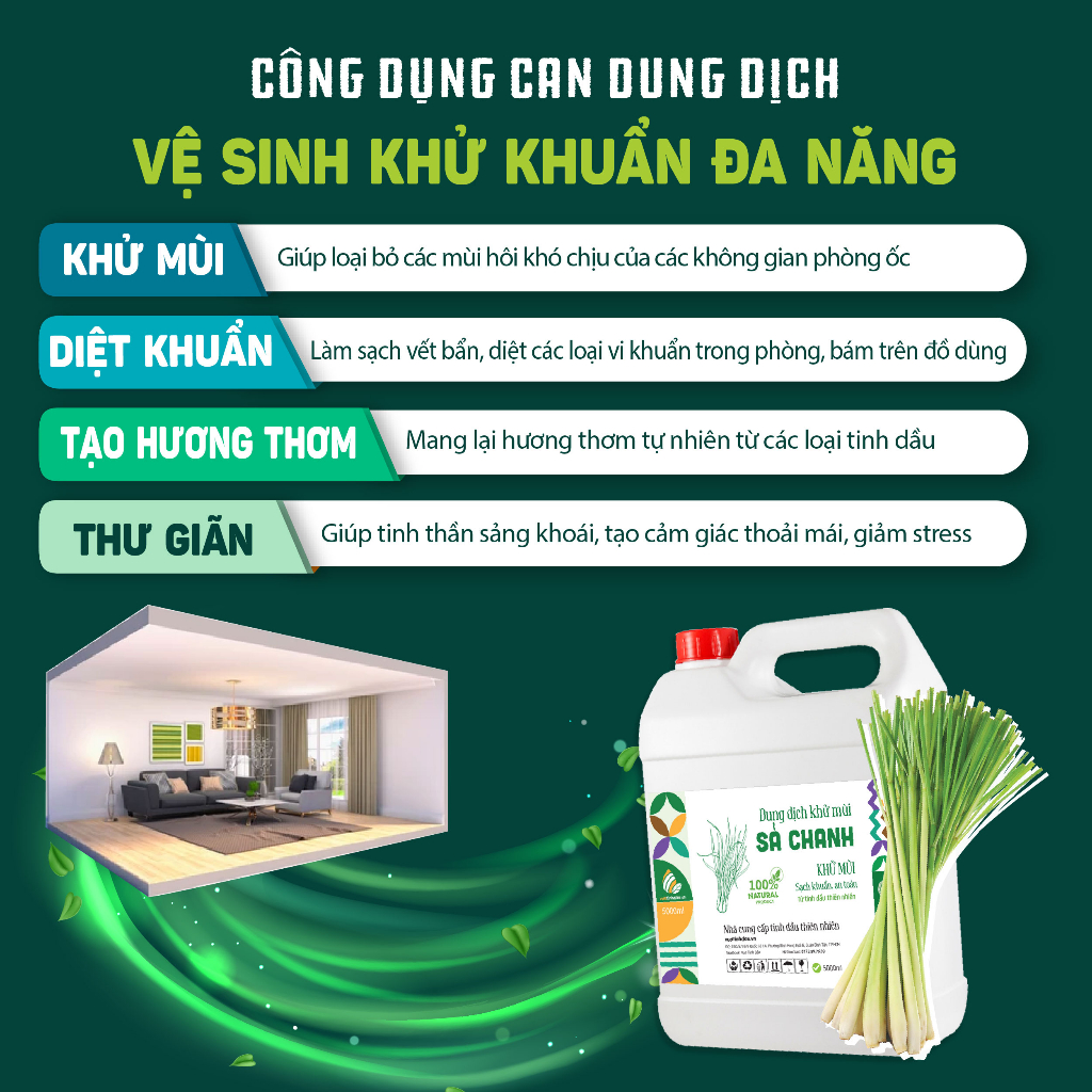 Can Dung Dịch Tinh Dầu Thiên Nhiên Vệ Sinh Khử Khuẩn Đa Năng 5000ml VUATINHDAU Xịt Thơm Phòng Lau Sàn Vệ Sinh Nhà Cửa