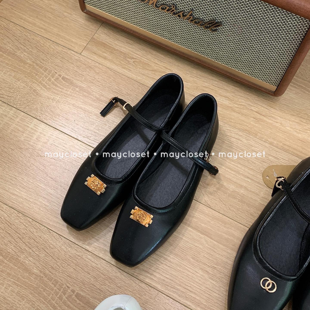 Giày búp bê đen mũi vuông