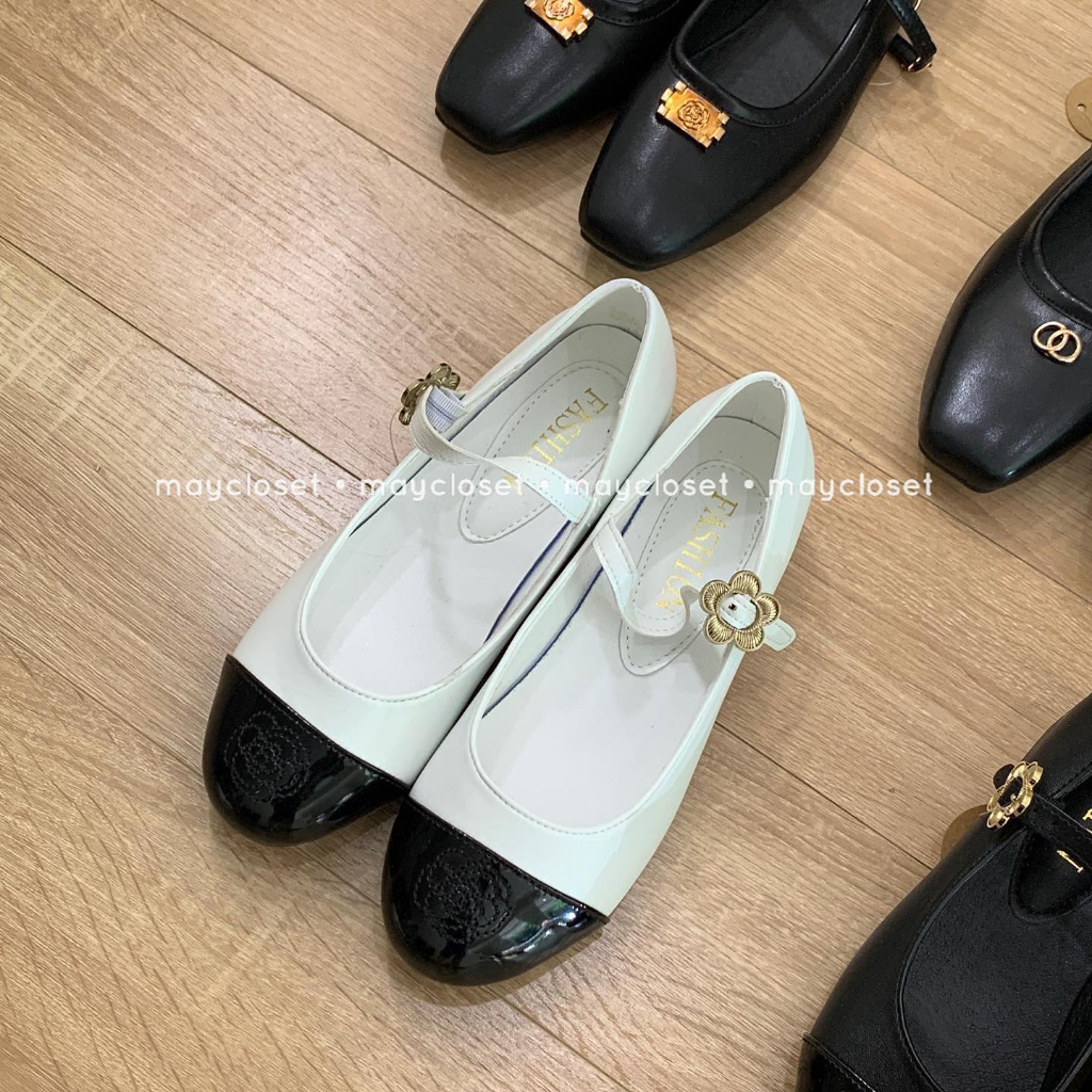 Giày búp bê đen mũi vuông