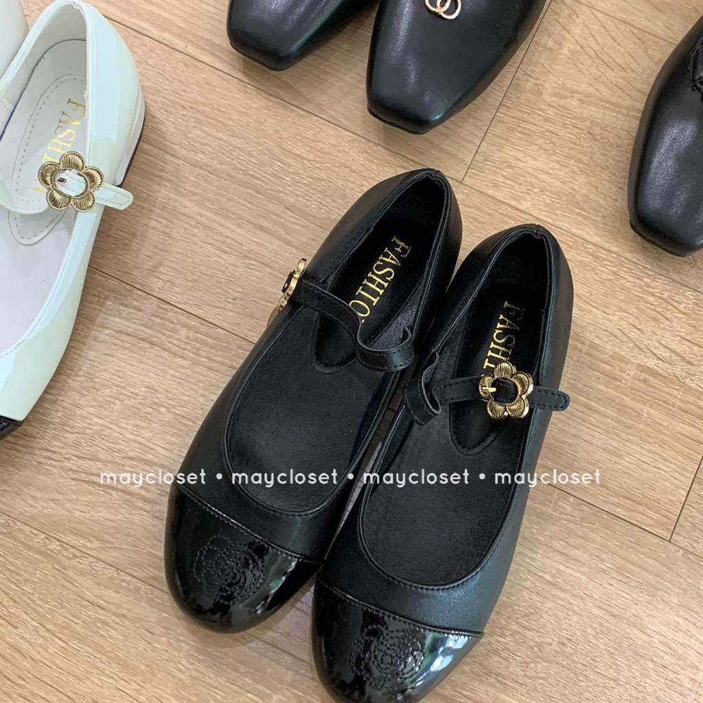 Giày búp bê đen mũi vuông