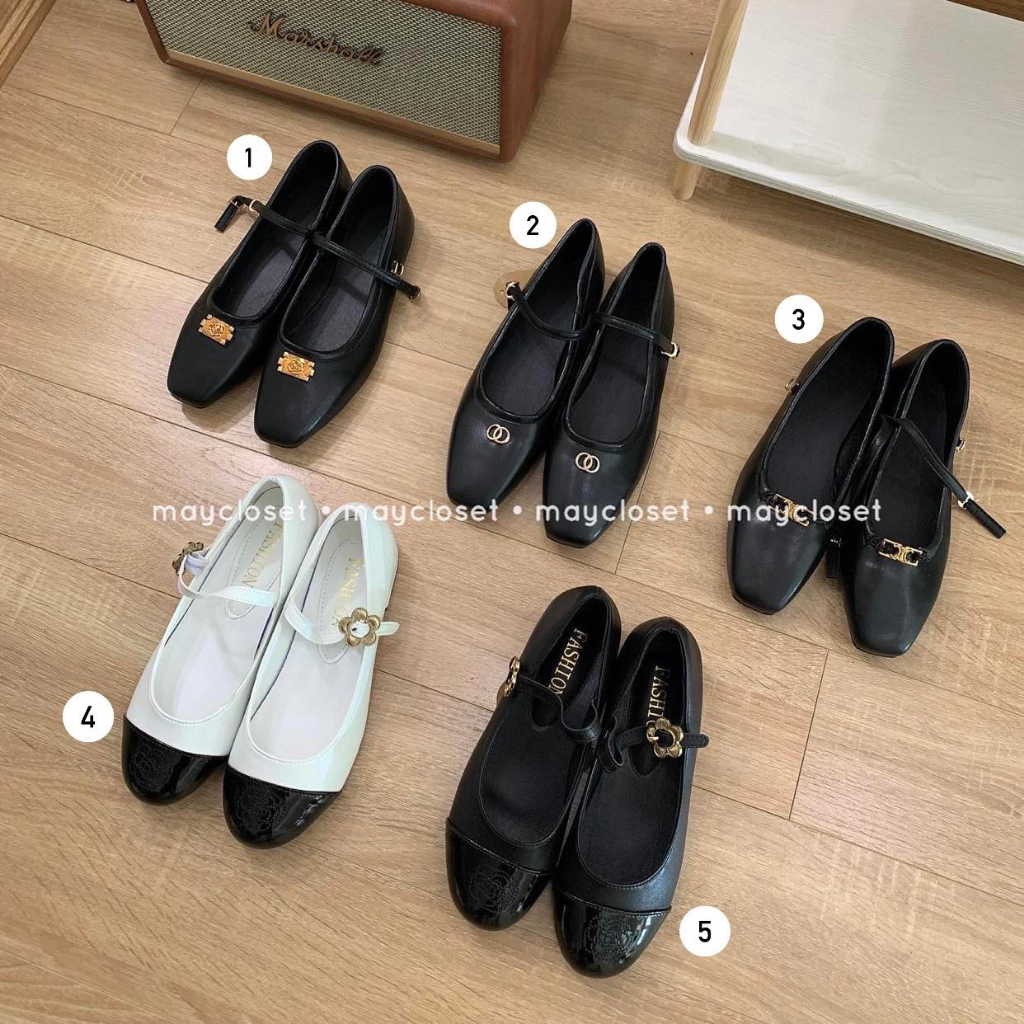 Giày búp bê đen mũi vuông