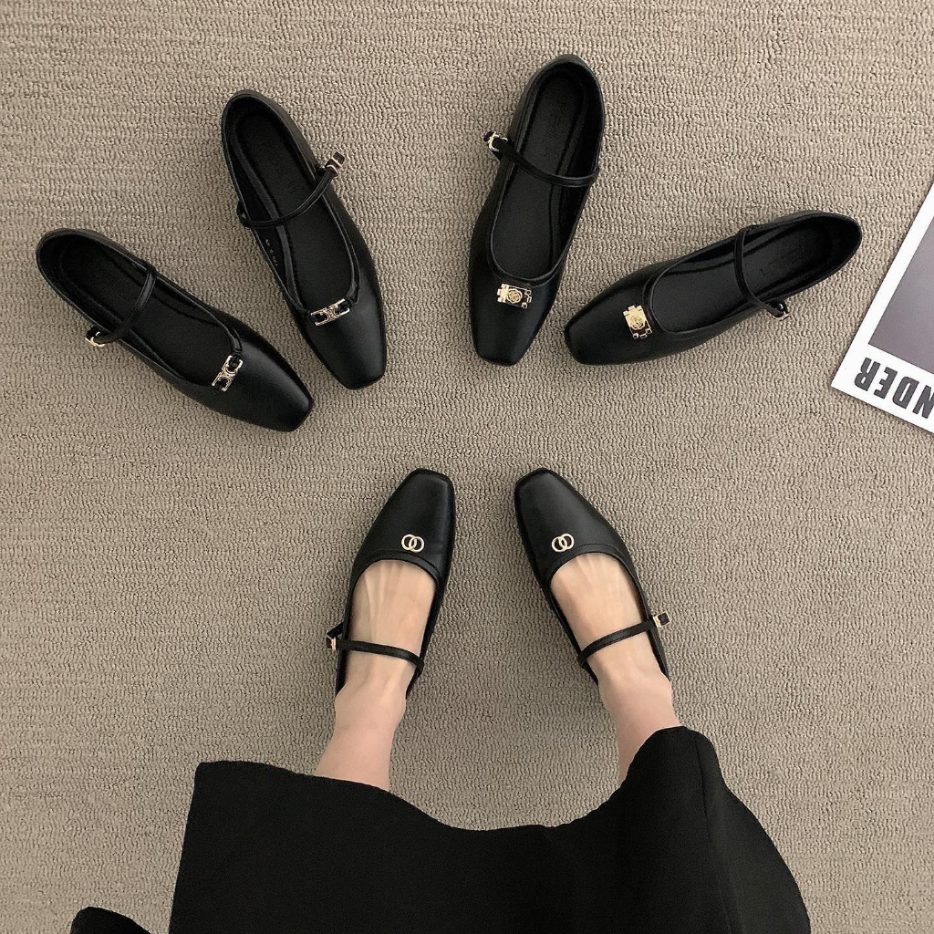 Giày búp bê đen mũi vuông