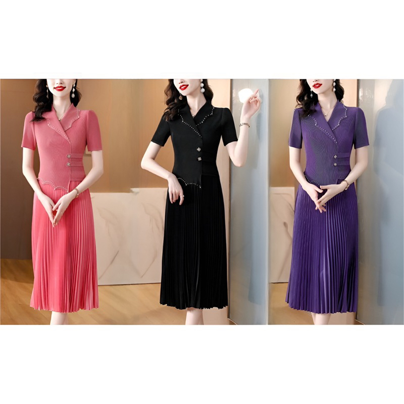 ( HÀNG NHẬP BIGSIZE ) VÁY ĐẦM LIỀN CỔ VEST CÁCH ĐIỆU - XẾP LY DÁNG XÒE XINH XẮN