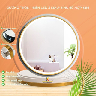 Gương tròn viền nhôm, Gương đèn led treo tường nhà tắm,bàn trang điểm bản cao cấp chống nước độ bền cao đường kính D50cm
