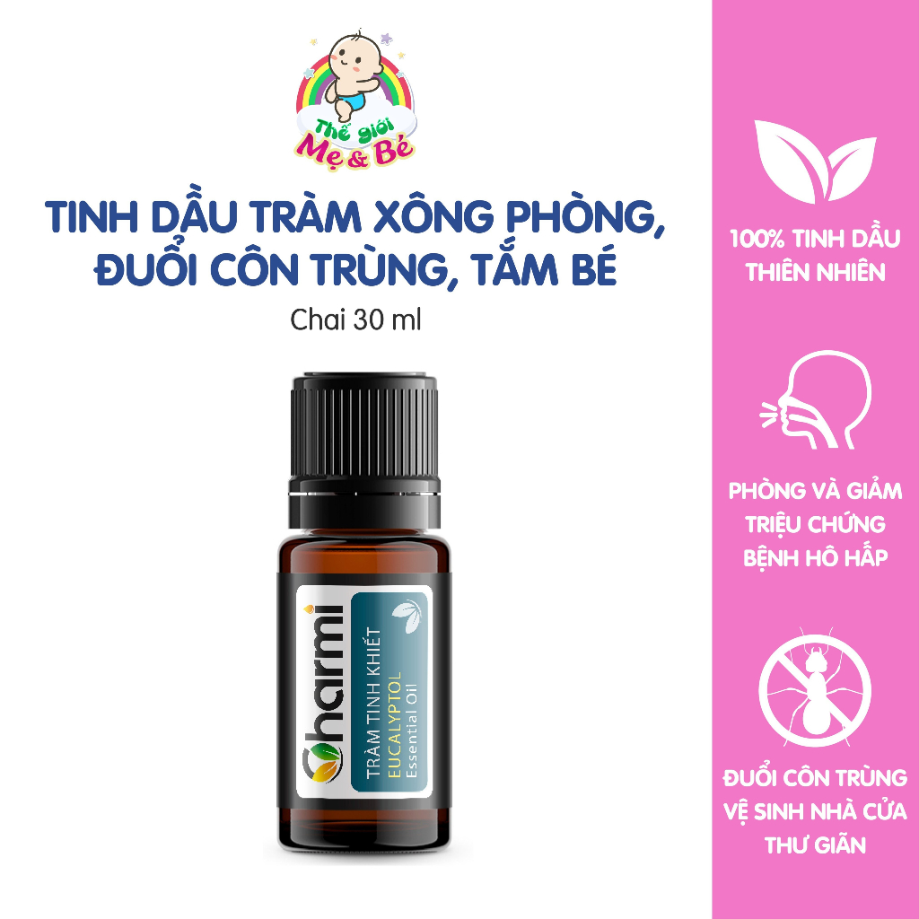 Tinh dầu tràm Charmi xông phòng, đuổi côn trùng, tắm bé không hộp (Chai 30ml)